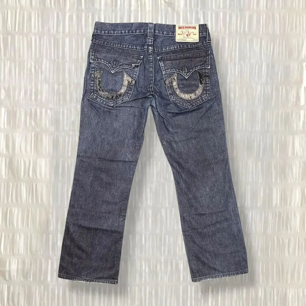 Vintage True Religion Men’s Blue Straight Leg Jeans - Size 34